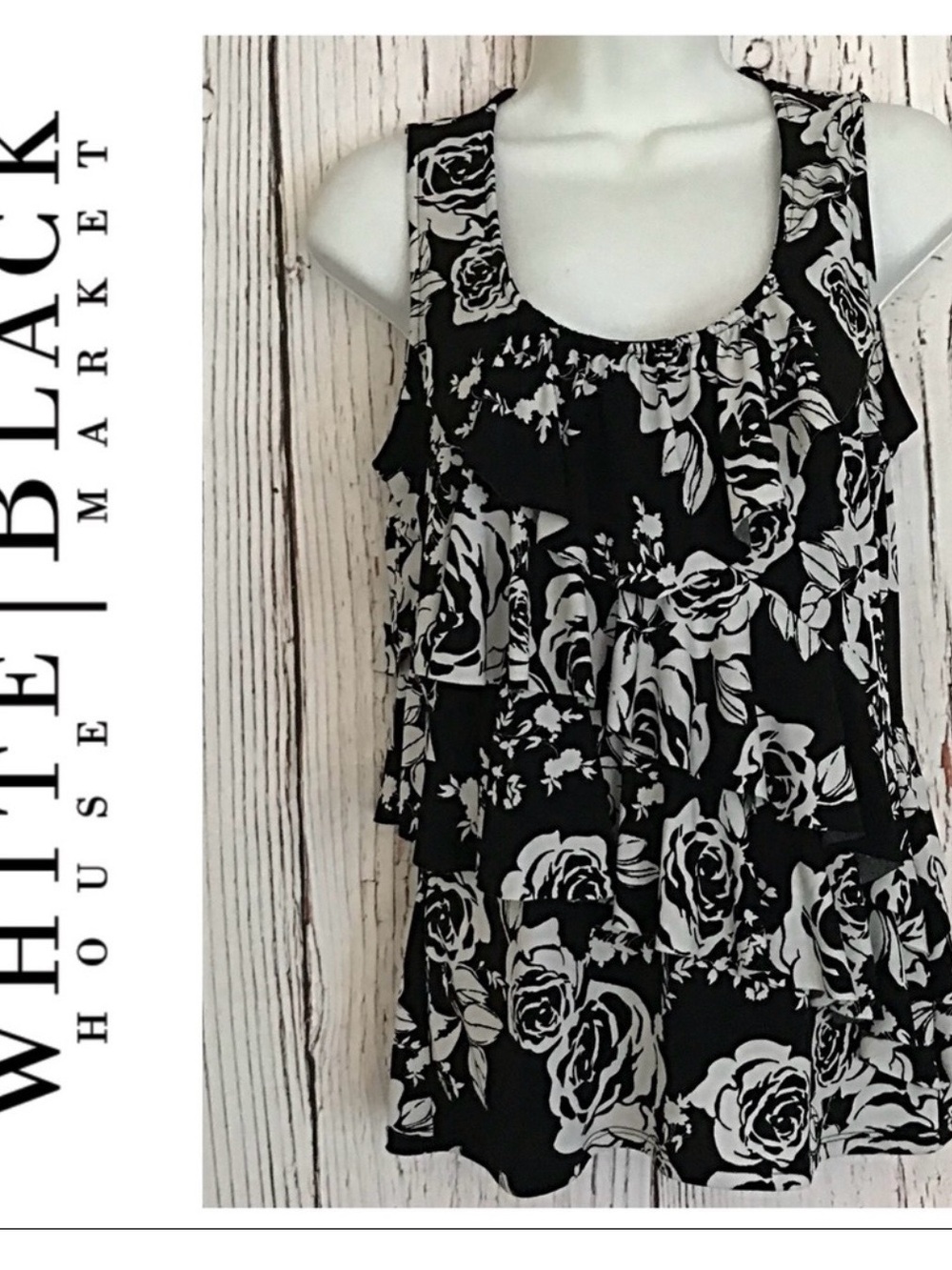 White House Black Market Gorgeous flattering Ruffle printed Tank